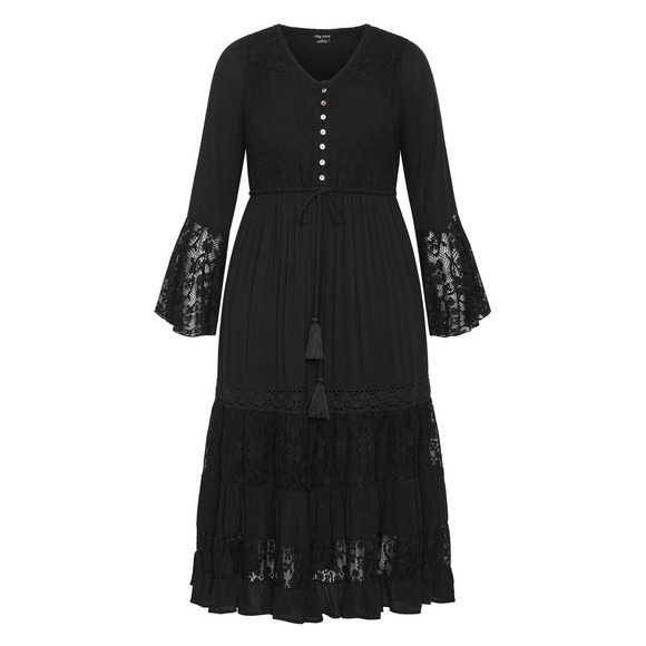 City Chic Tisha Black Lace Maxi Dress Bell Sleeve Boho Whimsigoth Plus Sz XL‎ 22 - Picture 4 of 11